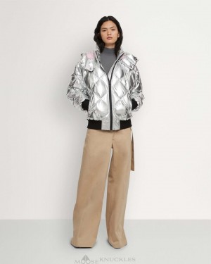Moose Knuckles Flightweight Metallic Bankhead Bomber Bomberjacka Dam Silver | EXWQ-67358