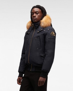 Moose Knuckles Gold Ballistic Bomber Fur Bomberjacka Herr Marinblå Guld | TLME-63807