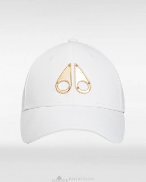 Moose Knuckles Gold Logo Icon Cap Baseball caps Herr Vita Guld | HUSD-95376