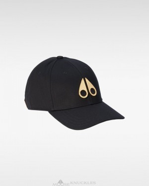 Moose Knuckles Gold Logo Icon Cap Baseball caps Herr Svarta Guld | EZDL-72095