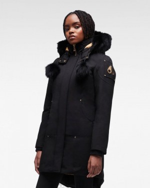 Moose Knuckles Gold Stirling Parka Fur Parkas Dam Svarta Svarta | IMSC-73825