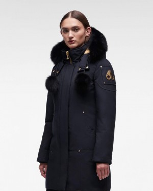 Moose Knuckles Gold Stirling Parka Fur Parkas Dam Marinblå Svarta | YGAZ-94650