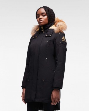 Moose Knuckles Gold Stirling Parka Fur Parkas Dam Svarta Guld | KXUC-39786