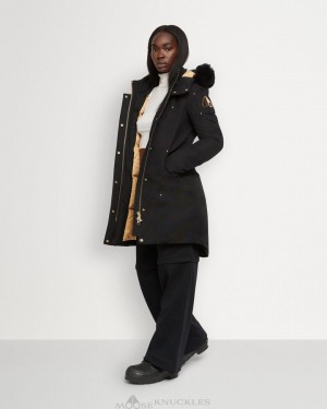 Moose Knuckles Gold Stirling Parka Shearling Parkas Dam Svarta Svarta | DPOX-36524