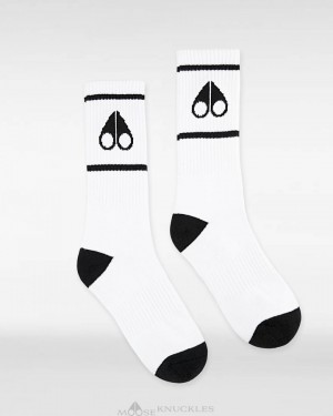 Moose Knuckles Logo Icon Socks Strumpor Dam Vita Svarta | COYD-41539