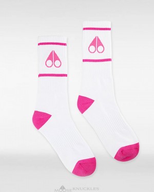 Moose Knuckles Logo Icon Socks Strumpor Dam Vita Rosa | RUEX-17893