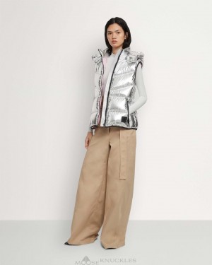 Moose Knuckles Metallic Park Vest Vests Dam Silver | FYSI-81695