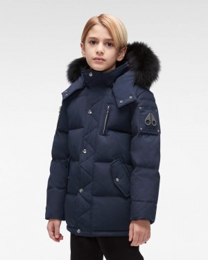 Moose Knuckles Original 3q Fur Jackor Barn Marinblå Svarta | MHZQ-68924