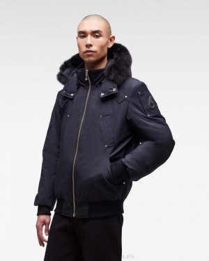 Moose Knuckles Original Ballistic Bomber Fur Bomberjacka Herr Marinblå Svarta | IZUJ-71903