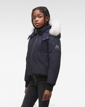 Moose Knuckles Original Bomber Fur Bomberjacka Barn Marinblå | RZTF-84192