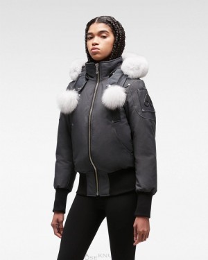 Moose Knuckles Original Debbie Bomber Fur Bomberjacka Dam Granite / Natural Fox Fur | ZDLK-34968