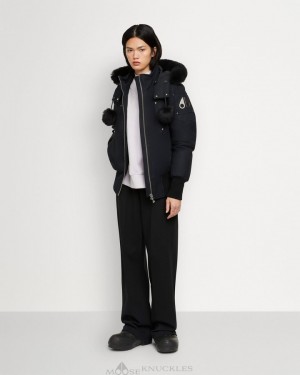 Moose Knuckles Original Debbie Bomber Shearling Bomberjacka Dam Marinblå Svarta | MZHI-24698