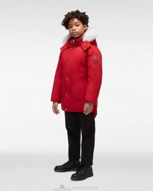 Moose Knuckles Original Parka Fur Parkas Barn Mörkröda Svarta | QUYW-18475