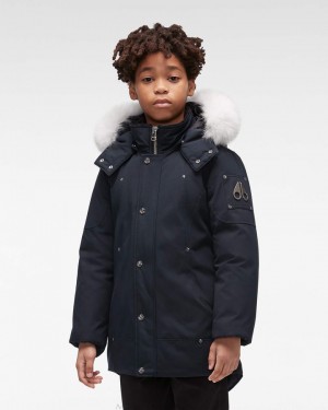 Moose Knuckles Original Parka Fur Parkas Barn Marinblå | JTLO-78316