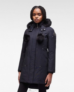 Moose Knuckles Original Stirling Parka Fur Parkas Dam Marinblå Svarta | YIGK-92541