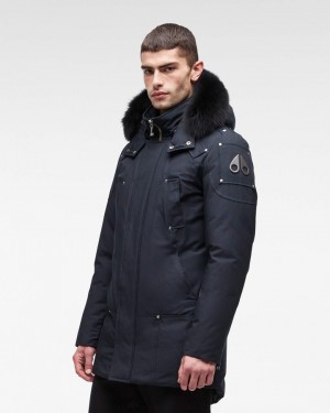 Moose Knuckles Original Stirling Parka Fur Parkas Herr Marinblå Svarta | FBOX-27890