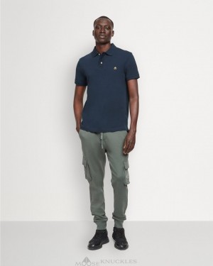 Moose Knuckles Pique Gold Polo Tees Herr Marinblå | MWDX-49683